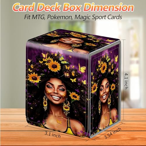 Card Deck Box, Card Storage Box Fits 100+ Single Sleeved Cards, Large Capacity PU Leather Card Storage Box with Strong Magnet for Magic Commander TCG CCG, Butterflies African Black Girl - color: Butterflies African Black Girl