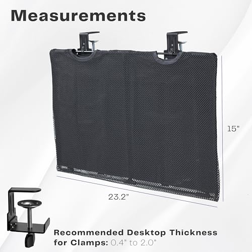 VIVO Black Clamp-on 24 inch Desk Cable Management Sleeve, DESK-SKIRT-24P | Privacy Desk Skirt, Cable Organizer, Wire Hider Kit Panel System - size: 24" Panel