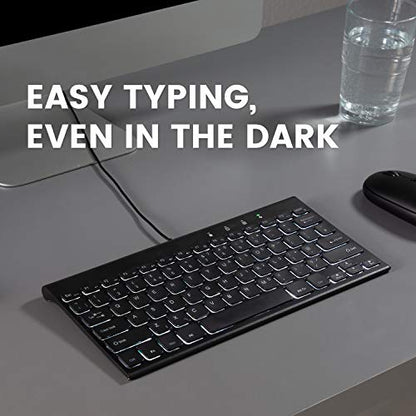 Perixx PERIBOARD-429 Wired Mini Backlit Keyboard - Thin and Silent Scissor Keys - White Backlight Color - US English
