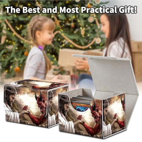 Stylish MTG Deck Box for 110+ Cards, Magnetic Commander Deck Case with Bonus Game Card Pouch, Durable Storage for TCG and Sleeved Magic Cards, Jesus And Devil - color: Jesus And Devil