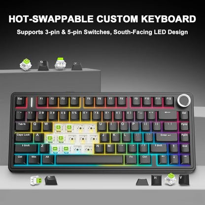 Aula F75 75% Wireless Mechanical Keyboard, Gasket Mount Hot Swappable Gaming Keyboard with Knob, Tri-Mode BT5.0/2.4G/USB-C, Creamy Thocky Sound Pre-lubed Linear Switch, PBT Keycaps for PC Mac - color: Black