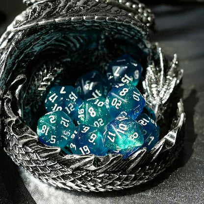 10PCs D20 Polyhedral Dice Set 22mm for DND RPG MTG Dungeons and Dragons Dice (Blue + Cyan) - color: Blue + Cyan