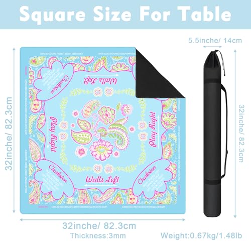 Floral Mahjong Mat with Rules for Table-31.5''x31.5'' Paisley Mandala American Mahjong Mat Anti-Slip Neoprene Rubber Noise Reducing,Foldable Travel Game Tablecloth for Poker Card Board Games Dominoes - color: Light Blue Mandala Flower