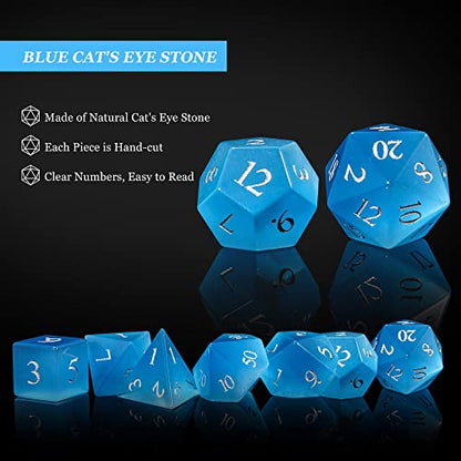 UDIXI Gemstone DND Dice Blue Cat's Eye Stone D&D Dice Set for Tabletop Game | Natural Stone, Premium Gift Box, DM Gift, for Dungeons and Dragons Role Playing Games - color: Blue Cat's Eye