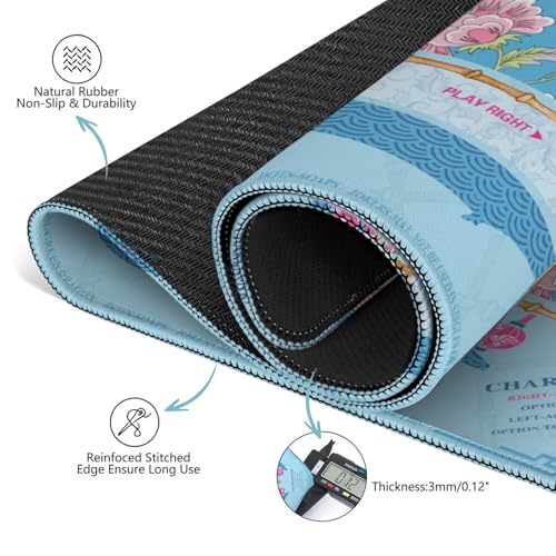 Mahjong Mat for Table with Carrying Bag & 3 Dice, Blue Pink Floral 31.5"x31.5" Square Rubber Mahjong Table Cover, Non-Slip & Noise Reduction Gaming Mat for Mah Jongg, Poker, Dominoes & Tile Games - color: Light Blue Pink