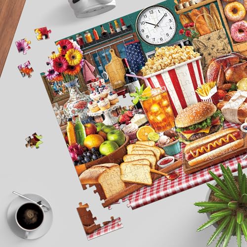 Food Feast Jigsaw Puzzles, Puzzles for Adults 1000 Pieces, Lumière's Banquet Impossible Challenging Puzzles Game, Interlock Perfectly No Dust, Gifts for Easter Father's Mother’s Day - color: Lumière's Banquet