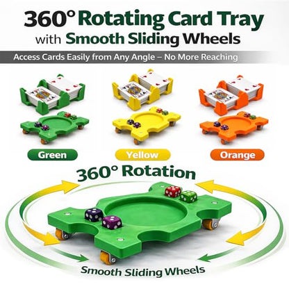 Card Holder Rotating 360°-4 Deck Playing Cards Tray Organizes | Multiple Decks for Canasta, Poker and More | Lightweight (4-Deck-Green)