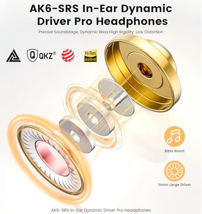 Wired Gaming Headphones IEM Earphones with 1DD，QKZ Ak6 SRS in Ear Monitor, HiFi Earbuds, Crystal Clear Hi-Res Sound with Microphone&New 11mm Dynamic Driver for Gaming,Video Musicians, Singers - color: Purple