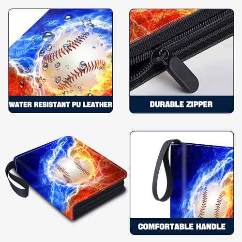 Baseball Card Binder 9 Pocket Fits 900 Cards, Trading Card Binder Album | 9-Pocket Design With 50 Removable Sleeves, Stores 900 Cards, Ideal For Sports And TCG Card Collections - color: Baseball Card Binder