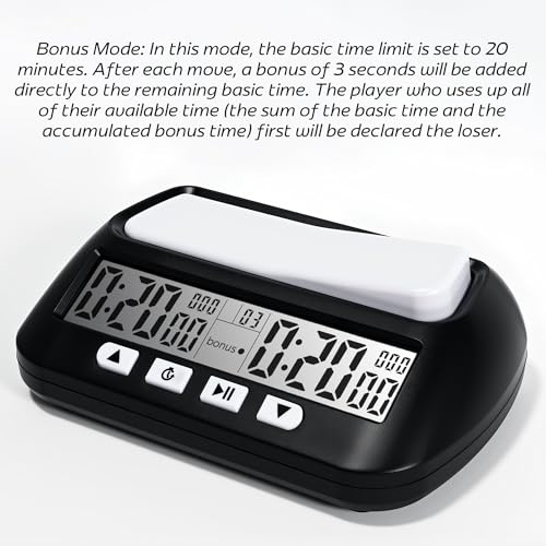 Digital Chess Clock, Professional Electronic Chess Timer with Alarm, Multifunction Portable Chess Clock with Countdown, Bonus, Delay Features, for International Chess Chinese Chess Board Go Game