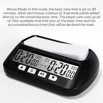 Digital Chess Clock, Professional Electronic Chess Timer with Alarm, Multifunction Portable Chess Clock with Countdown, Bonus, Delay Features, for International Chess Chinese Chess Board Go Game