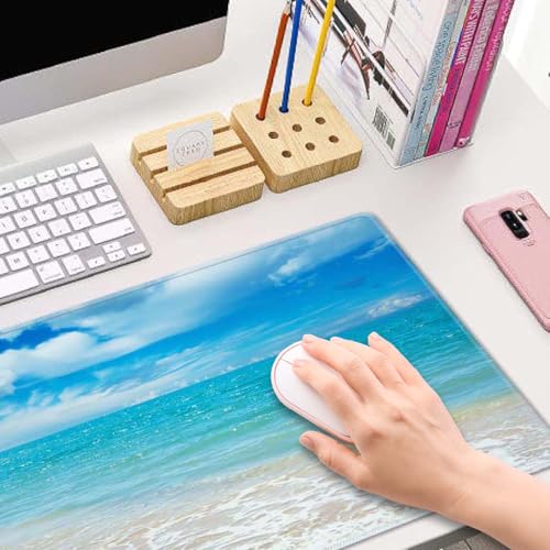 Desk Mat, Beaches Sunny Day Extended Gaming Mouse Pad Large, 31.5"x11.8" Big Mouse Pad with Non-Slip Base and Stitched Edge, Long Computer Keyboard Mouse Mat for Home Office Work - color: Beaches Sunny Day