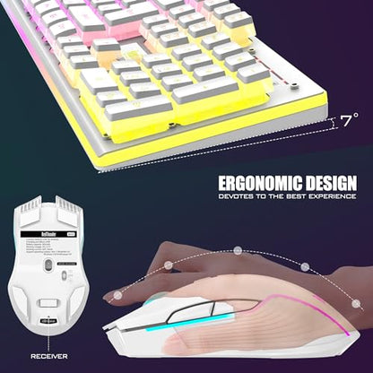 RedThunder K10 Wireless Gaming Keyboard and Mouse Combo, RGB Backlit Rechargeable 3800mAh Battery, Mechanical Feel Anti-ghosting Keyboard + 7D 3200DPI Mice for PC Gamer(White Pudding) - color: White Pudding