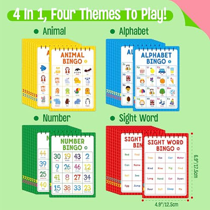 Family Bingo Game, Alphabet, Animal, Sight Word & Number Bingo Board Game, Counting and Matching Skills Classic Educational Game for Kindergarten and Preschool Kids, Perfect for Home and Classroom - style: Alphabet, Animal, Sight Word & Number