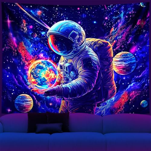NYZE Astronaut Space Tapestry for Bedroom, Glow in the Dark Room Decor Wall Tapestries, Cool Galaxy Planet Wall Hanging, Wall Hanging for Men Guys Gamer Room Dorm Living Room 90in x 70in - color: A-Astronaut, size: 90"L x 70"W