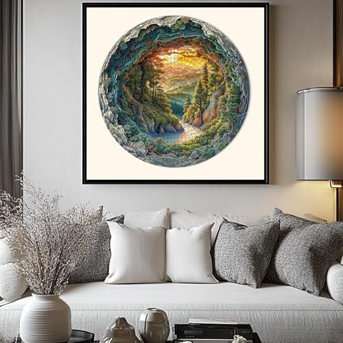 1000 Piece Puzzle for Adults, 3D Visual Cave Forest Jigsaw Puzzles for Adult, 26.6 x 26.6in 1000 Pieces Flat Puzzle, Christmas Birthday Party Home Decor Gifts for Family Friends