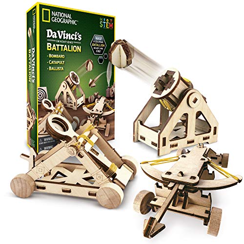 National Geographic Da Vinci Catapult Wood Building STEM Kit for Kids | Build a Working Catapult, Wooden 3D Puzzle, Engineering Model, Hands-On STEM Project, Construction Toy, Birthday Gift