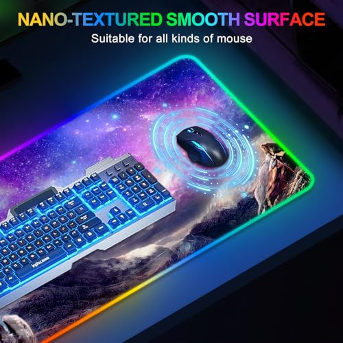 RGB Gaming Mouse Pad, Large Extended Soft Led Mouse Pad with 14 Lighting Modes 2 Brightness, Water Resist Keyboard Pad, Computer Mousepads Mat 35.4x15.7inch, Starry Mountains - color: Starry Mountains