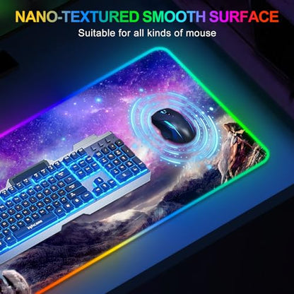 RGB Gaming Mouse Pad, Large Extended Soft Led Mouse Pad with 14 Lighting Modes 2 Brightness, Water Resist Keyboard Pad, Computer Mousepads Mat 35.4x15.7inch, Starry Mountains - color: Starry Mountains