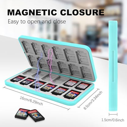 FYY Nintendo Switch Game Case Holder for Switch 2 Cartridge, Mint Green | 24 Game Card Slots & 48 Micro SD Card Slots, Hard Shell, Silicone Lining - color: B-Mint Green