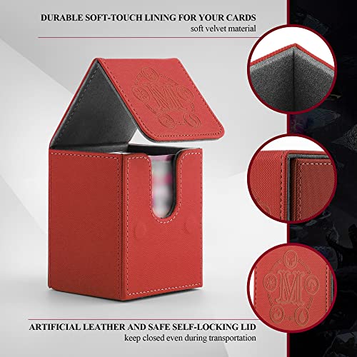 Card Deck Box for MTG Card Storage Box Holds 100 Plus Single Sleeved Cards, Microfiber Lining and Leather Card Box Compatible with Trading Card Games TCG, Yugioh Cards, etc. (Red) - color: Red