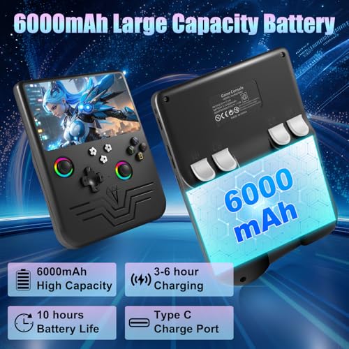 R60 Max Handheld Game Console, 128GB Retro Gaming Console with 40000+ Games, 6-Inch IPS Screen, Linux System, RGB Joysticks, 6000mAh Rechargeable Portable Gaming System (Black Color) - color: Black Color