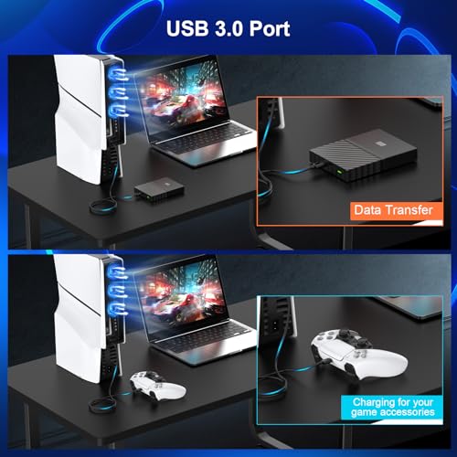 Cooling Fan for PS5 Slim Console, Auto Power On/Off Cooler Fan Accessorie with 2 Speed Fans USB 3.0 Port for PlayStation 5 Slim Digital & Discs Edition(Not for PS5/PS5 Pro)
