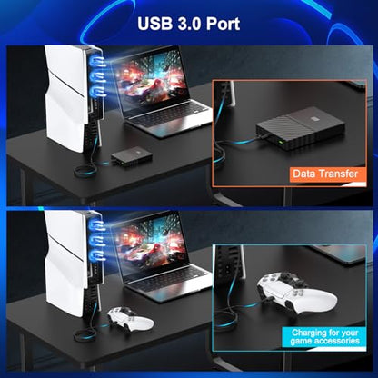 Cooling Fan for PS5 Slim Console, Auto Power On/Off Cooler Fan Accessorie with 2 Speed Fans USB 3.0 Port for PlayStation 5 Slim Digital & Discs Edition(Not for PS5/PS5 Pro)