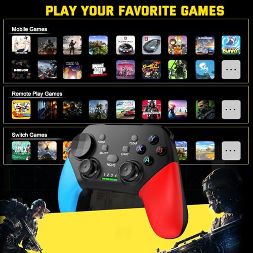 Joso Wireless Mobile Gaming Controller for iPhone, Android, iPad, Tablet, PC, Phone Controller with Phone Clip Supports Cloud Game, COD Mobile, Genshin Immpact, Remote Player Gamepad - color: Black+Blue+Red