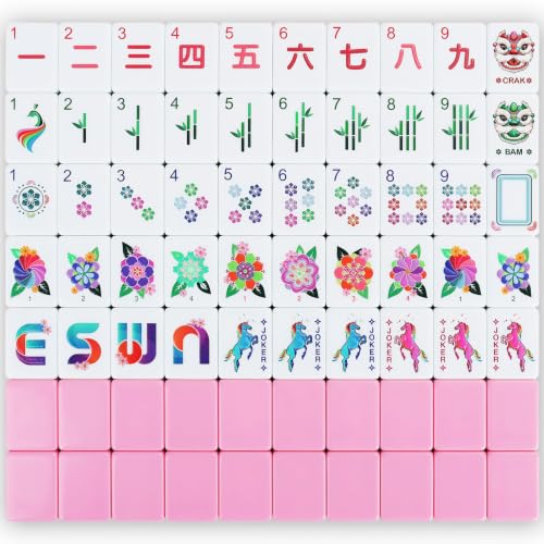 American Mahjong Tile Set - 168 Engraved Mah jongg Tiles Game Sets - Pink Complete Cute Mah Jong, Beautiful Pretty 1.2” Majong Only, 3D Carving Mahjongg with Bag and Dice Accessories (Pink) - color: Pink