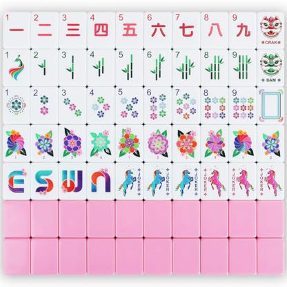 American Mahjong Tile Set - 168 Engraved Mah jongg Tiles Game Sets - Pink Complete Cute Mah Jong, Beautiful Pretty 1.2” Majong Only, 3D Carving Mahjongg with Bag and Dice Accessories (Pink) - color: Pink