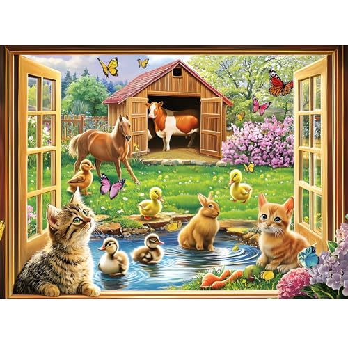 500 Piece Puzzles for Adults Funny Cat Animal Jigsaw Puzzles 500 Pieces Adult Puzzles Pet Lover Family Challenging Game Gift for Friends 20.5x15IN - style: Farm