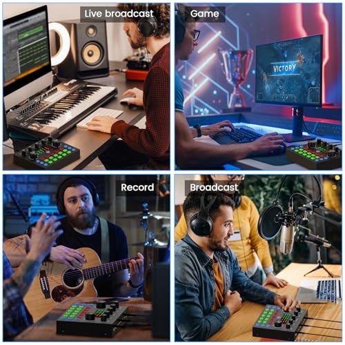 Brvomussy Podcast Equipment Bundle for 2, Audio Interface with Voice Changer Condenser Microphones for Gamer, All-in-One Audio Mixer Perfect for Live Streaming, Singing, YouTube, Gaming