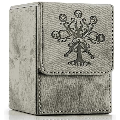 PROMAXIBINDER MTG Commander Deck Box, Fits 100+ Sleeved Cards, Grey-Tree | Magic Card Box with 2 Dividers, Strong Magnet, PU Leather, Trading Card Storage Case for TCG, CCG, MTG - color: A-Grey Tree, size: 100+