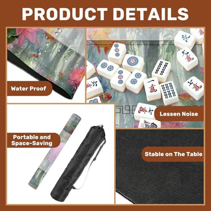 Mahjong Mat 31.5" x 31.5" Lotus Fish Watercolor Poster Dreamy Japanese Aesthetic Non-Slip Noise Reduction Mahjong Tiles Table Cover for Dominoes Poker Card Board and Tile Games - color: Color4