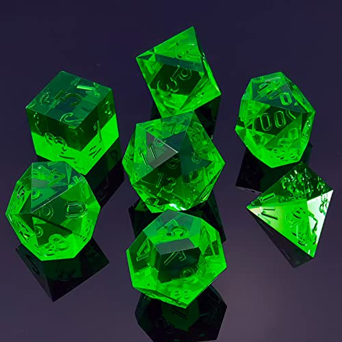 Bescon Crystal Clear (Unpainted) Sharp Edge DND Dice Set of 7, Razor Edged Polyhedral D&D Dice Set for Dungeons and Dragons Role Playing Games, Emerald Color - color: Emerald