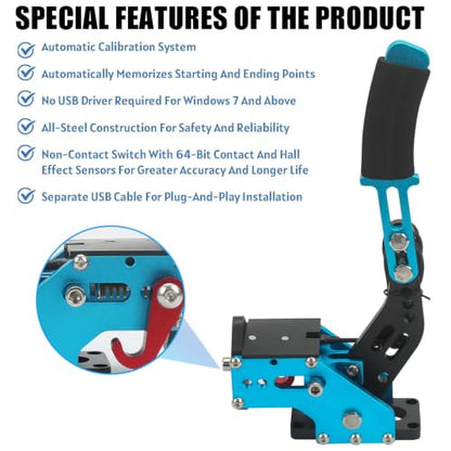 RYLNOK 64bit PC USB Handbrake Upgrade Sim Racing Gamges Handbrake For Logitech G25 G27 G29 G920 T500 T300 2m Nylon Wire Reinforced Spring Blue And Clamp Simulate [windows] - color: Blue
