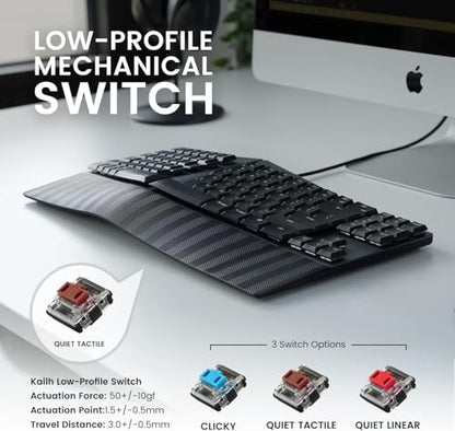 Perixx PERIBOARD-335BR Wired Ergonomic Mechanical Compact Keyboard - Low-Profile Brown Tactile Switches - Programmable Feature with Macro Keys - Compatible with Windows and Mac OS X - US English - style: Wired Tactile