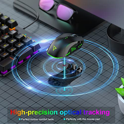 Gaming Mouse Wired, Lightweight Gaming Mice, Breathing RGB Plug Play High-Precision Adjustable 3200 DPI Ergonomic PC Gaming Mouse for Gamer, Wired Mouse for Laptop
