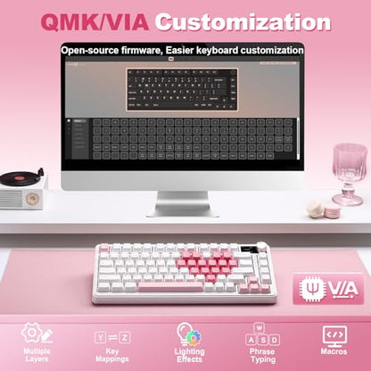 YUNZII B75 PRO MAX QMK/VIA Wireless Mechanical Keyboard | 75% Layout with Screen and Knob, Custom Hot Swap, Gasket, Creamy Switches, for Win/Mac (White Heart,Milk V2 Switch) - color: White Heart, size: Milk V2 Switch