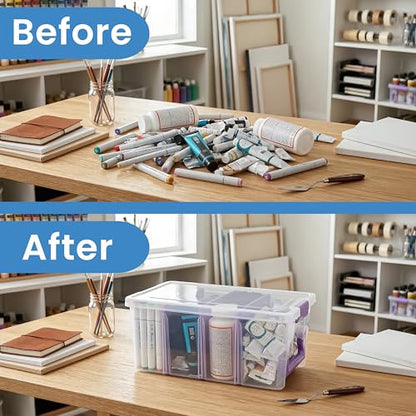 ArtBin Semi Satchel 휴대용 공예 정리함, 칸막이 3개 포함 - 미술 및 공예 용품을 위한 투명 플라스틱 보관 케이스 | 탈착식 칸막이 3개, 39.9 x 20.3 x 16.2cm(15.2 x 8 x 6.2인치), 안전한 걸쇠, 운반 손잡이, 투명하고 내구성 - color: 퍼플., size: Pack of 1