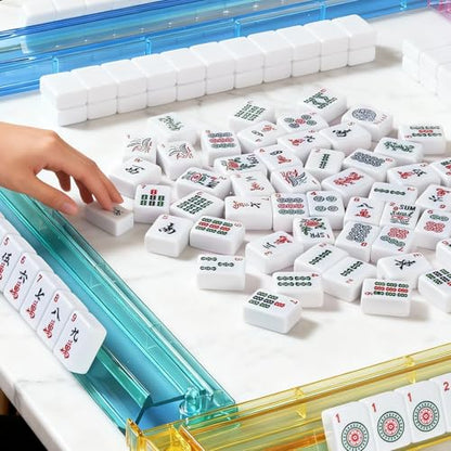 Ploomi American Mahjong Tiles Set, 166 White Tiles, 4 Color Racks & Pushers, Complete Western Mahjong Set with Blue Carrying Bag for Beginners & Experts - color: Black