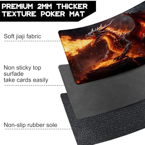 for MTG Playmat 24 x 14 Inches The Fire Dragon on the Rock Magic Play Mat Card Game Mat for Magic The Gathering TCG PTCG Playmat with Free Storage Bags Non-Slip Backing and Stitched Edge - color: The Fire Dragon on the Rock No With Zones