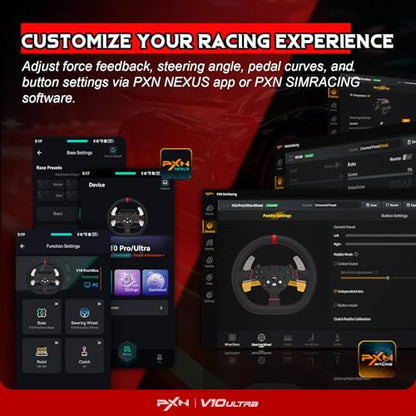 PXN V10 Ultra Direct Drive Racing Wheel & Pedals, 3.2Nm Force Feedback | 10.6'', 4 Paddle Shifters, Hall Effect 2-Pedal Set - Gaming Steering Wheel for Xbox Series X|S, Xbox One, PS4 & PC