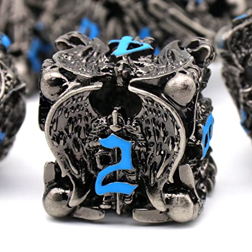 DND Dice, Dungeons and Dragons Dice Metal Dice Set D&D with Box HNCCESG Unique Role Playing Dice Hollow Polyhedral Starter Dice Gaming for Board Game RPG (Angel Blue Number) - color: Angel Blue Number