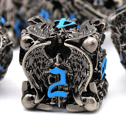 DND Dice, Dungeons and Dragons Dice Metal Dice Set D&D with Box HNCCESG Unique Role Playing Dice Hollow Polyhedral Starter Dice Gaming for Board Game RPG (Angel Blue Number) - color: Angel Blue Number