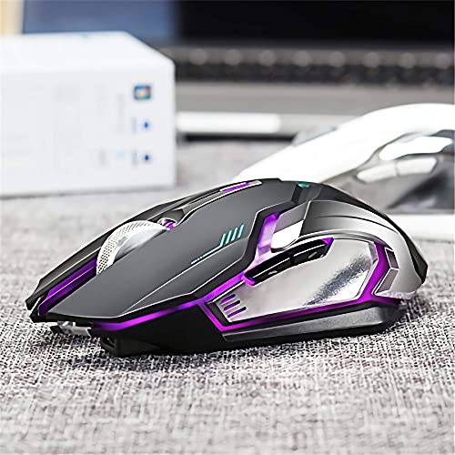 VEGCOO Wireless Gaming Mouse, Silent Wireless Mouse, Rechargeable Computer Mice with Colorful RGB LED Lights and 3-Level-Adjustable DPI, 6 Buttons Mouse with Side Buttons for Laptop and Desktop - color: black