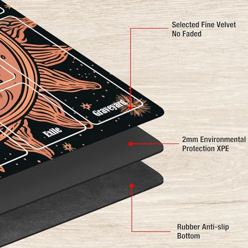 Board Game Mat TCG Playmat Plus 50 Pcs Card Sleeves, 24 x 14 inches Table Mats Games Mousepad with Zones Smooth Surface for MTG RPG CCG Trading Card Game Play Mats, Faces of Sun and Moon - color: Faces of Sun and Moon, size: Zone 1