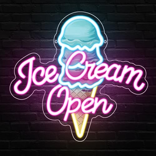 Ice Cream Neon Open Signs,Ice Cream Neon Signs for Wall Decor,Adjustable Brightness Led Neon Open Signs for Business Store,Cafe,Bar,Party,Bedroom Decor,Birthday,Christmas - color: LB-UV-IceCream