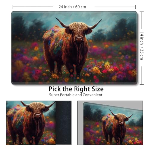 MTG Playmat,Game Play Mat for MTG TCG 24 x 14 inches Cards Game Playmats,Trading Card Game Stitched Play Mats Commander Deck Gaming Desk Mat Card Gameplay Mats-Art Highland Cow - color: Art Highland Cow, size: NO Zone